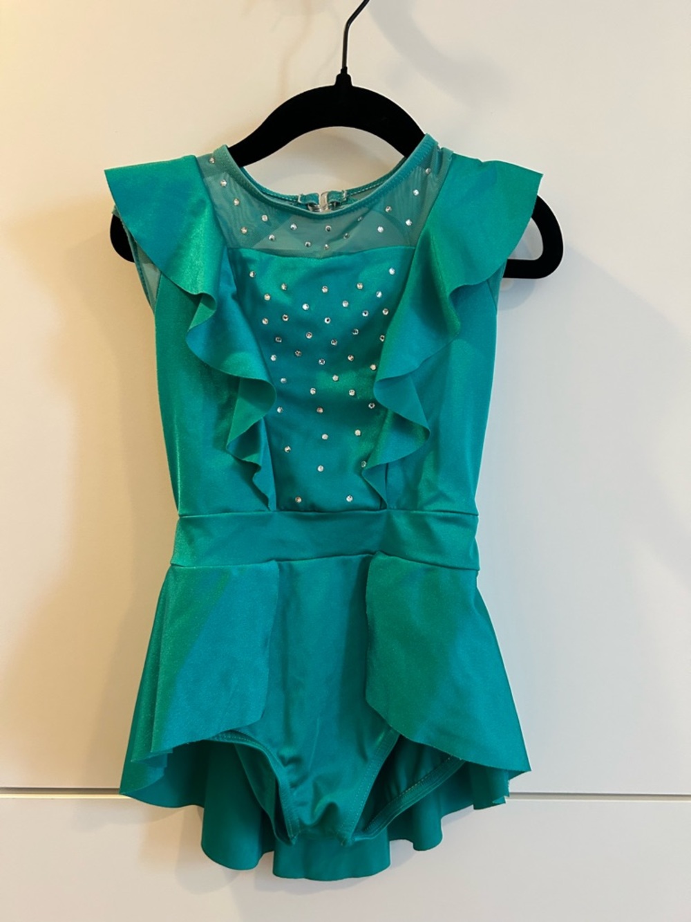 Weissman Teal Ruffled Dance Costume with Rhinestone Accent -Size XSC